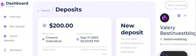 Crownsic - новый проект в портфеле с доходностью 35% за 1 месяц, депозит 200$ Crownsic - новый проект в портфеле с доходностью 35% за 1 месяц, депозит 200$